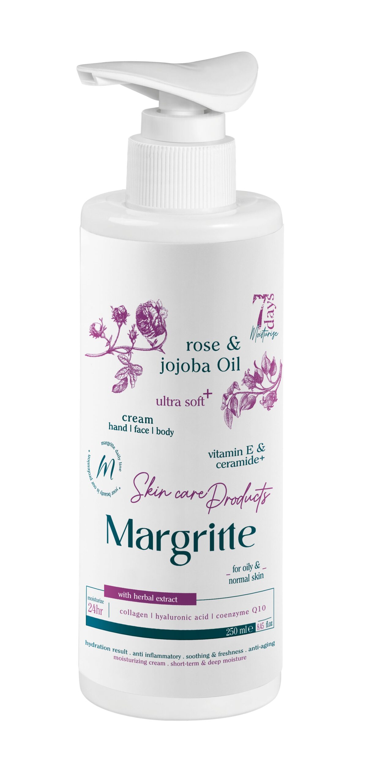 کرم مرطوب کننده آبرسان رز جوجوبا حجم 250 میلی لیتر (پمپی) مارگریت کرم مرطوب کننده آبرسان رز جوجوبا حجم 250 میلی لیتر (پمپی) مارگریت